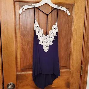 Navy and Cream Flowy Tank